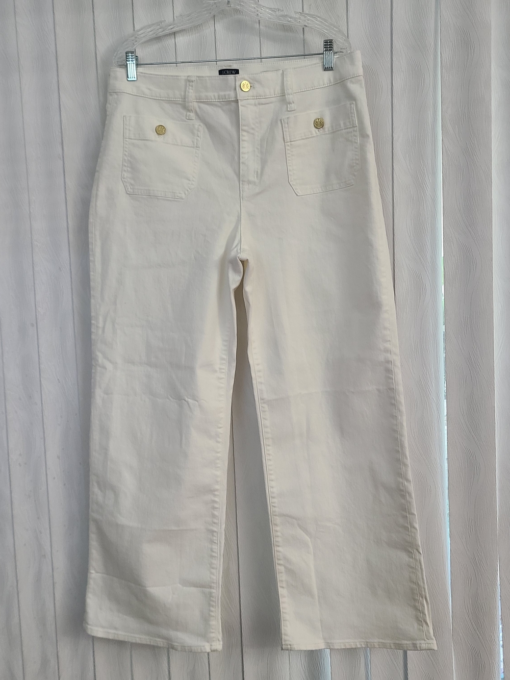 J.Crew Factory 32 Seashell White Full Length Slim Wide Leg Sailor Preppy Pants